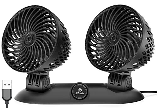 JZCreater Car Fan - Dual Head USB Desk & Portable Vehicle Cooling Fan with Variable Speed & 360°Rotation for Car Dashboard, SUV, RV, Truck, Sedan, Cruise & Office Use - Quiet & Small Fan, Black - 1