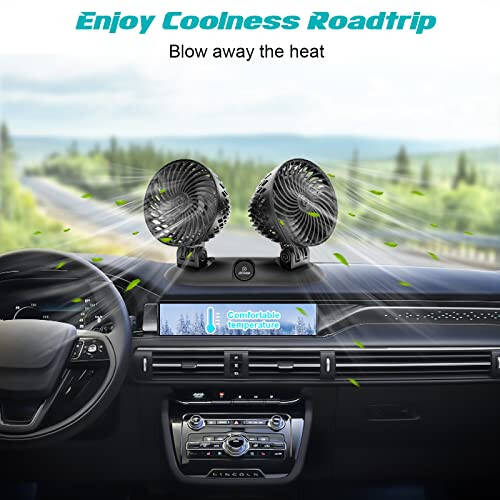 JZCreater Car Fan - Dual Head USB Desk & Portable Vehicle Cooling Fan with Variable Speed & 360°Rotation for Car Dashboard, SUV, RV, Truck, Sedan, Cruise & Office Use - Quiet & Small Fan, Black - 2