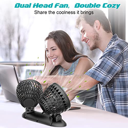 JZCreater Car Fan - Dual Head USB Desk & Portable Vehicle Cooling Fan with Variable Speed & 360°Rotation for Car Dashboard, SUV, RV, Truck, Sedan, Cruise & Office Use - Quiet & Small Fan, Black - 4