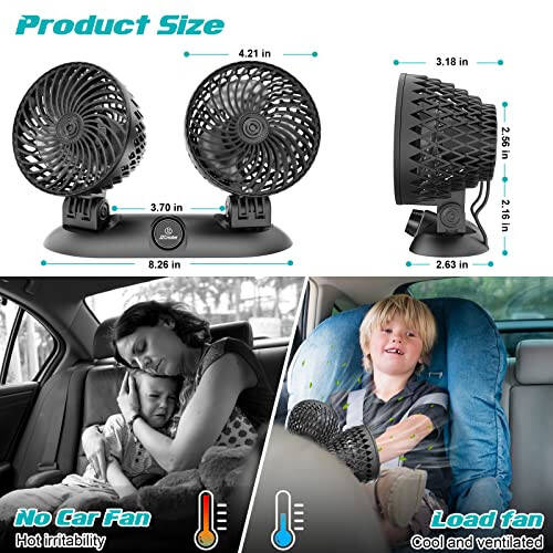 JZCreater Car Fan - Dual Head USB Desk & Portable Vehicle Cooling Fan with Variable Speed & 360°Rotation for Car Dashboard, SUV, RV, Truck, Sedan, Cruise & Office Use - Quiet & Small Fan, Black - 7