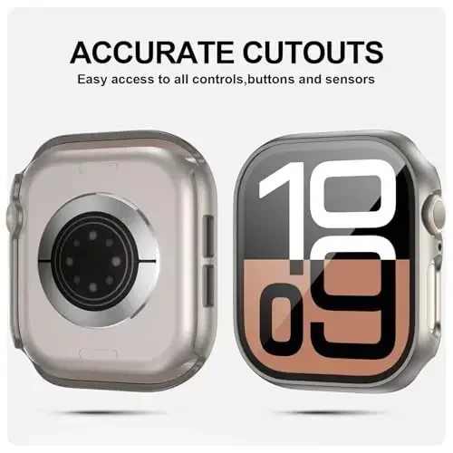 JZK 2 dona qutisi Apple Watch Series 9/8/7 41mm uchun temperli shisha ekran himoyachisi bilan, ingichka himoya bamperi to'liq qamrovli qattiq kompyuter himoya qopqog'i iWatch 41mm aksessuarlari uchun, titanium - 3