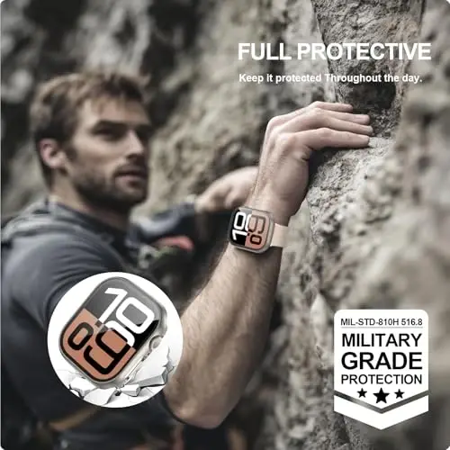 JZK 2 Pack Case with Tempered Glass Screen Protector for Apple Watch Series 6/5/4/SE 44mm, Slim Guard Bumper Full Coverage Hard PC Protective Cover HD Ultra-Thin Cover for iWatch 44mm,Titanium - 5