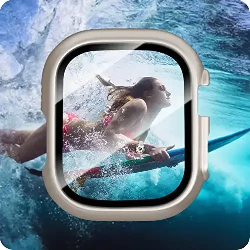 JZK 2 Pack Case with Tempered Glass Screen Protector for Apple Watch Ultra 3 (2025) Ultra 2/Ultra 49mm,Slim Guard Bumper Full Coverage Hard PC Protective Cover Thin Case for iWatch 49mm,Starlight - 6