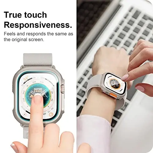 JZK 2 Pack Case with Tempered Glass Screen Protector for Apple Watch Ultra 3 (2025) Ultra 2/Ultra 49mm,Slim Guard Bumper Full Coverage Hard PC Protective Cover Thin Case for iWatch 49mm,Starlight - 5