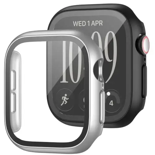 JZK 2 Pack Case with Screen Protector for Apple Watch Series 12 42mm,Silver | Full Hard PC Cover with Tempered Glass for Apple Watch 12(2026),HD,Slim Guard Bumper,Protective Case for iWatch 12 42mm - JZK