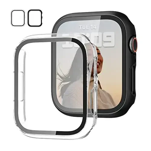 JZK 2 Pack Case with Tempered Glass Screen Protector for Apple Watch SE(2023) Series 6/5/4/SE 40mm, Slim Bumper Full Coverage Hard PC Protective Case HD Ultra-Thin Cover for iWatch 40mm,Black+Clear - JZK