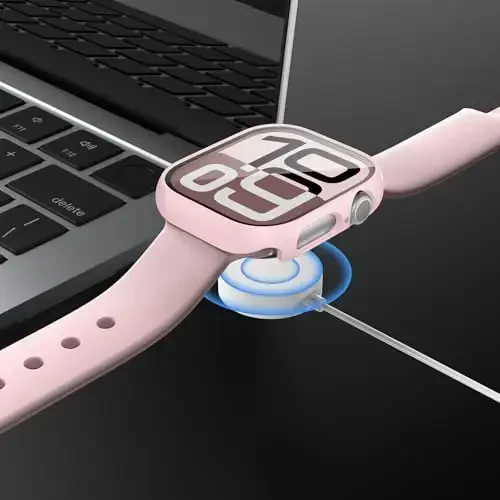 JZK 2 Pack Case with Tempered Glass Screen Protector for Apple Watch Series 11(2025) Series 10 42mm,Slim Guard Full Coverage Hard PC Ultra-Thin Cover for iWatch 11/10 42mm Accessories,Pink+White - 6