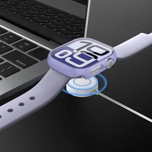 JZK 2 Pack Case with Tempered Glass Screen Protector for Apple Watch Series 11(2025) Series 10 42mm,Slim Guard Full Coverage Hard PC Ultra-Thin Cover for iWatch 11/10 42mm Accessories,Purple+Clear - 6