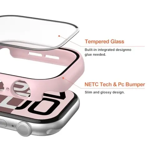 JZK 2 Pack Case with Tempered Glass Screen Protector for Apple Watch Series 11(2025) Series 10 42mm,Slim Guard Full Coverage Hard PC Ultra-Thin Cover for iWatch 11/10 42mm Accessories,Pink+White - JZK (1)