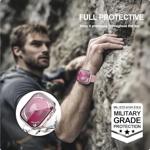 JZK 2 Pack Case with Tempered Glass Screen Protector for Apple Watch Series 11(2025) Series 10 46mm,Slim Guard Bumper Full Coverage Hard PC Protective Cover HD Ultra-Thin Cover for iWatch 11/10 46mm,Rose Gold+Clear - 5