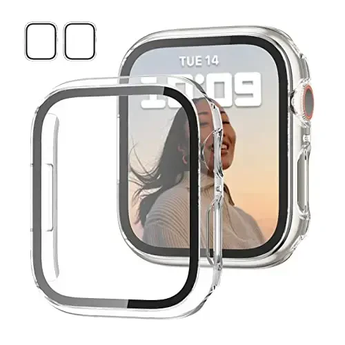 JZK 2 Pack Case with Tempered Glass Screen Protector for Apple Watch Series 3/2/1 42mm, Slim Guard Bumper Full Coverage Hard PC Protective Cover HD Ultra-Thin Cover for iWatch 42mm,Clear+Clear 