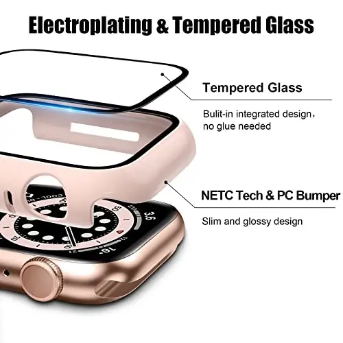 JZK 2 Pack Case with Tempered Glass Screen Protector for Apple Watch Series 6/5/4/SE 44mm, Slim Guard Bumper Full Coverage Hard PC Protective Cover HD Ultra-Thin Cover for iWatch 44mm,Pink+White - 2
