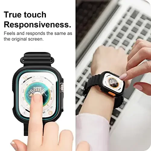JZK 2 Pack Case with Tempered Glass Screen Protector for Apple Watch Ultra 2 (2023)/Ultra 49mm, Slim Guard Bumper Full Coverage Hard PC Protective Cover Thin Case for iWatch 49mm Accessories,Black - 3
