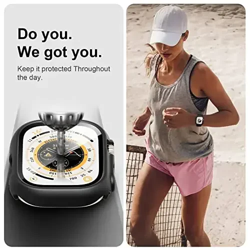 JZK 2 Pack Case with Tempered Glass Screen Protector for Apple Watch Ultra 2 (2023)/Ultra 49mm, Slim Guard Bumper Full Coverage Hard PC Protective Cover Thin Case for iWatch 49mm Accessories,Black - 6