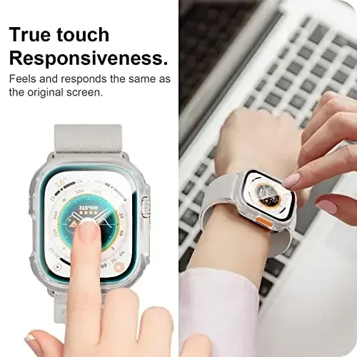 JZK 2 Pack Case with Tempered Glass Screen Protector for Apple Watch Ultra 3 (2025) Ultra 2/Ultra 49mm, Slim Guard Bumper Full Coverage Hard PC Protective Cover for iWatch 49mm Accessories, Clear - 3