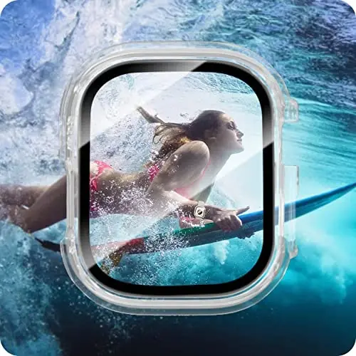 JZK 2 Pack Case with Tempered Glass Screen Protector for Apple Watch Ultra 3 (2025) Ultra 2/Ultra 49mm, Slim Guard Bumper Full Coverage Hard PC Protective Cover for iWatch 49mm Accessories, Clear - 5