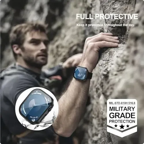 JZK 2 Pack Case with Tempered Glass Screen Protector for Apple Watch Series 11(2025) Series 10 42mm,Slim Guard Full Coverage Hard PC Ultra-Thin Cover for iWatch 11/10 42mm Accessories,Black+Blue - 5