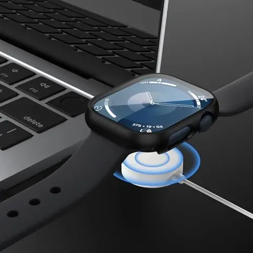 JZK 2 Pack Case with Tempered Glass Screen Protector for Apple Watch Series 11(2025) Series 10 42mm,Slim Guard Full Coverage Hard PC Ultra-Thin Cover for iWatch 11/10 42mm Accessories,Black+Blue - 6