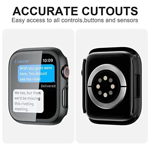2 Pack Case with Tempered Glass Screen Protector for Apple Watch Series 6/5/4/SE 44mm,JZK Slim Guard Bumper Full Coverage Hard PC Protective Cover HD Ultra-Thin Cover for iWatch 44mm,Black+Black - 5
