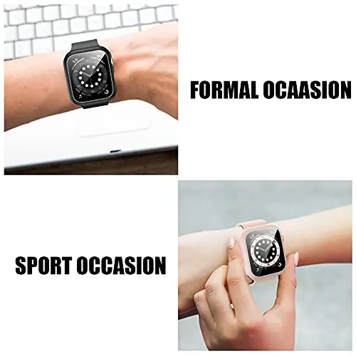 JZK 2 Pack Screen Protector for Apple Watch Series 9/8/7 45mm,Black+Silver | Case with Tempered Glass for Apple Watch 45mm,HD,Slim Guard Bumper,Full Hard PC Protective Cover for iWatch 9 8 7 45mm 