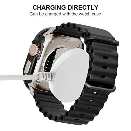 JZK 2 Pack Case with Tempered Glass Screen Protector for Apple Watch Ultra 2 (2023)/Ultra 49mm, Slim Guard Bumper Full Coverage Hard PC Protective Cover Thin Case for iWatch 49mm Accessories,Black - 4