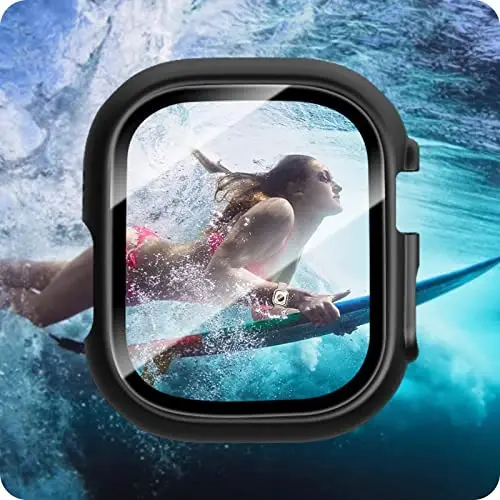 JZK 2 Pack Case with Tempered Glass Screen Protector for Apple Watch Ultra 2 (2023)/Ultra 49mm, Slim Guard Bumper Full Coverage Hard PC Protective Cover Thin Case for iWatch 49mm Accessories,Black - 5