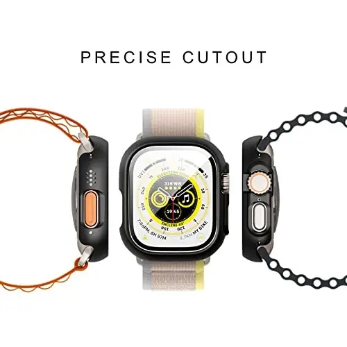JZK 2 Pack Case with Tempered Glass Screen Protector for Apple Watch Ultra 2 (2023)/Ultra 49mm, Slim Guard Bumper Full Coverage Hard PC Protective Cover Thin Case for iWatch 49mm Accessories,Black - 2