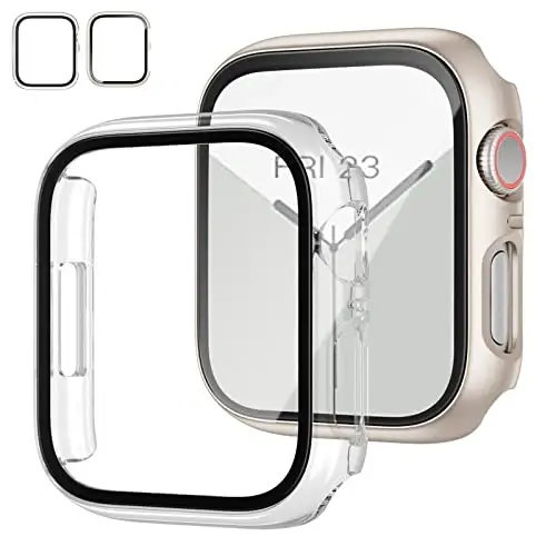 2 Pack Case with Tempered Glass Screen Protector for Apple Watch Series 3/2/1 38mm,JZK Slim Guard Bumper Full Coverage Hard PC Protective Cover HD Ultra-Thin Cover for iWatch 38mm,Starlight+Clear - JZK