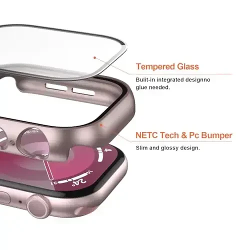 JZK 2 Pack Case with Tempered Glass Screen Protector for Apple Watch Series 11(2025) Series 10 46mm,Slim Guard Bumper Full Coverage Hard PC Protective Cover HD Ultra-Thin Cover for iWatch 11/10 46mm,Rose Gold+Clear - 11
