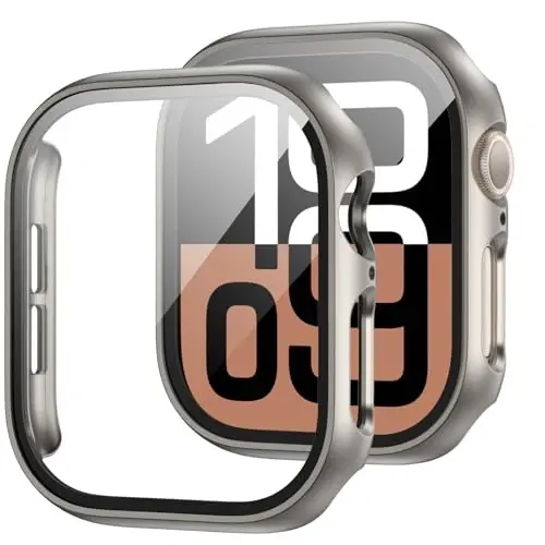 JZK 2 Pack Case with Tempered Glass Screen Protector for Apple Watch Series 11(2025) Series 10 42mm, Slim Guard Bumper Full Coverage Hard PC Ultra-Thin Cover for iWatch 11/10 42mm,Titanium - JZK
