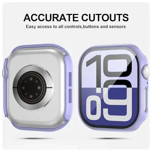 JZK 2 Pack Case with Tempered Glass Screen Protector for Apple Watch Series 11(2025) Series10 46mm,Slim Guard Full Coverage Hard PC Protective Cover HD Ultra-Thin Cover for iWatch 11/10 46mm Accessories,Purple+Clear - 2