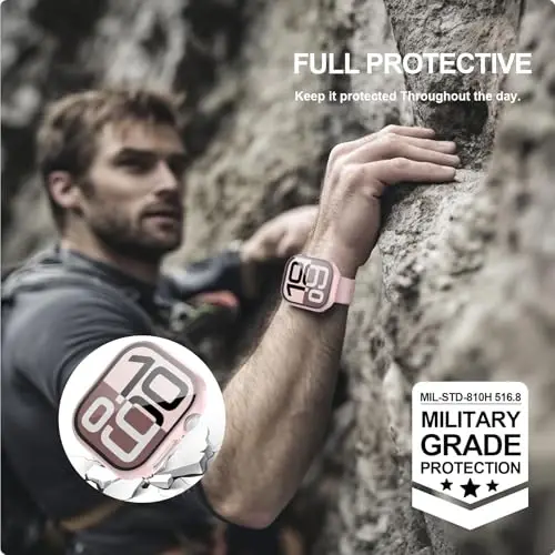 JZK Apple Watch Series 11(2025) Series 10 42mm uchun закалённое стекло экран ҳимоячиси билан 2 дона ғилоф, iWatch 11/10 42mm аксессуарлари учун Slim Guard тўлиқ қопламали қаттиқ PC ўта юпқа ғилоф, пушти+оқ - 5