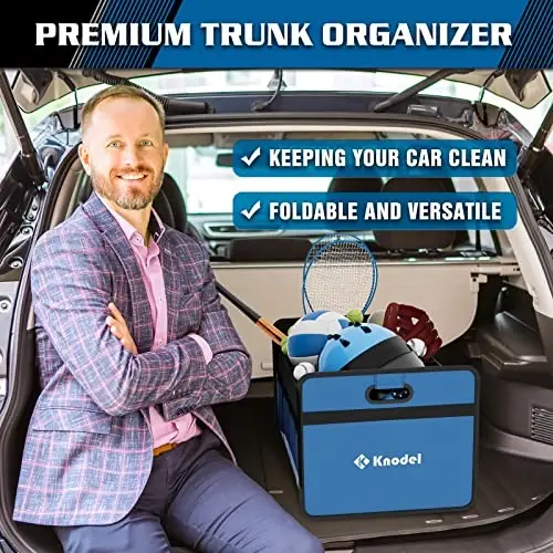 K KNODEL Car Trunk Organizer, Foldable Organizer for Car, Automotive Consoles & Organizers, Storage with Reinforced Handles (Medium, Blue) - 4