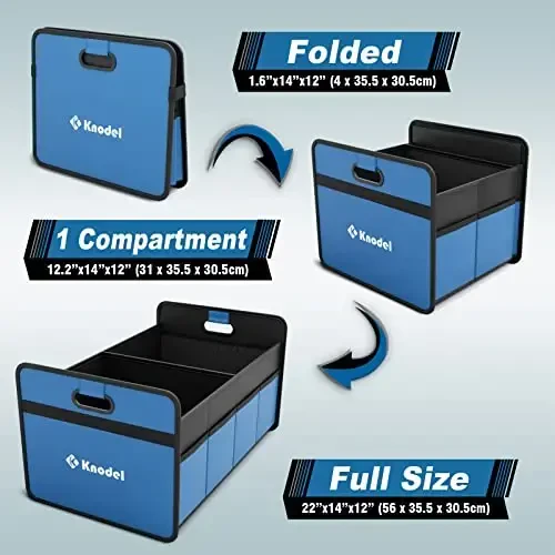 K KNODEL Car Trunk Organizer, Foldable Organizer for Car, Automotive Consoles & Organizers, Storage with Reinforced Handles (Medium, Blue) - 2