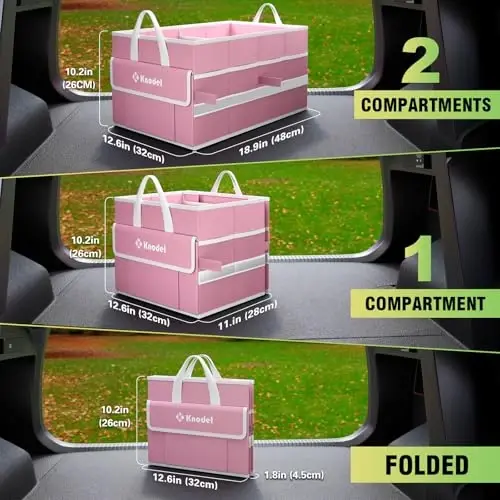 K KNODEL Car Trunk Organizer, Collapsible Car Trunk Storage Organizer, Car Organizer and Storage for SUV, Truck, Sedan (Small, Pink) - 4