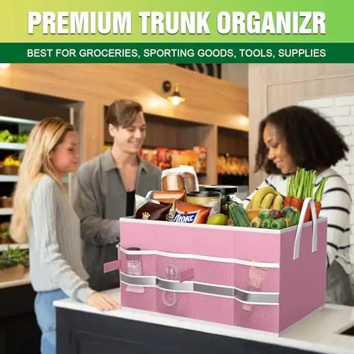 K KNODEL Car Trunk Organizer, Collapsible Car Trunk Storage Organizer, Car Organizer and Storage for SUV, Truck, Sedan (Small, Pink) - 5