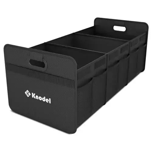 K KNODEL Car Trunk Organizer, Foldable Organizer for Car, Automotive Consoles & Organizers, 3 Compartments Storage with Reinforced Handles (Large, Black) 