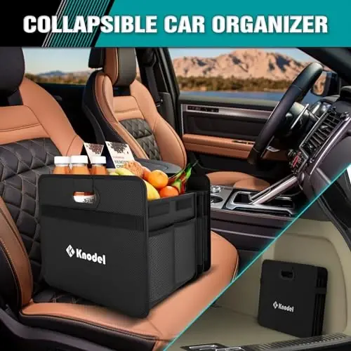 K KNODEL Car Trunk Organizer, Foldable Organizer for Car, Automotive Consoles & Organizers, 3 Compartments Storage with Reinforced Handles (Large, Black) - 3