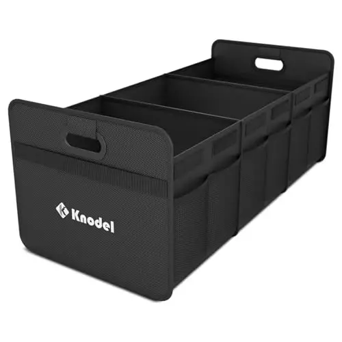 K KNODEL Car Trunk Organizer, Foldable Organizer for Car, Automotive Consoles & Organizers, 3 Compartments Storage with Reinforced Handles (Large, Black) - 1