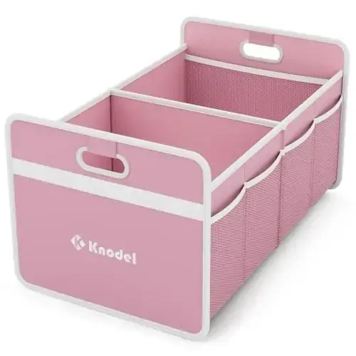 K KNODEL Car Trunk Organizer, Foldable Organizer for Car, Automotive Consoles & Organizers, Storage with Reinforced Handles (Medium, Pink) - 1