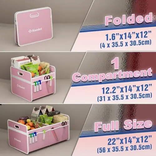 K KNODEL Car Trunk Organizer, Foldable Organizer for Car, Automotive Consoles & Organizers, Storage with Reinforced Handles (Medium, Pink) - 5