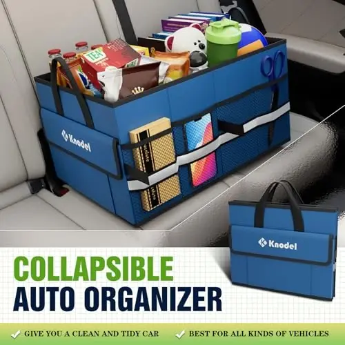 K KNODEL Car Trunk Organizer, Collapsible Car Trunk Storage Organizer, Car Organizer and Storage for SUV, Truck, Sedan (Small, Blue) - 2
