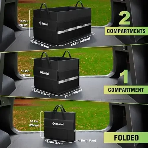 K KNODEL Car Trunk Organizer, Collapsible Car Trunk Storage Organizer, Car Organizer and Storage for SUV, Truck, Sedan (Small, Black) - 3