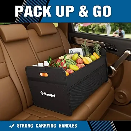K KNODEL Car Trunk Organizer, Foldable Organizer for Car, Automotive Consoles & Organizers, Storage with Reinforced Handles (Medium, Black) - 3
