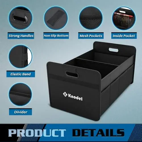 K KNODEL Car Trunk Organizer, Foldable Organizer for Car, Automotive Consoles & Organizers, Storage with Reinforced Handles (Medium, Black) - 5