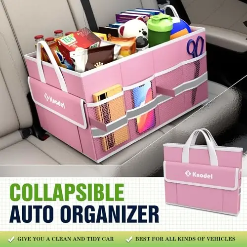 K KNODEL Car Trunk Organizer, Collapsible Car Trunk Storage Organizer, Car Organizer and Storage for SUV, Truck, Sedan (Small, Pink) - 2