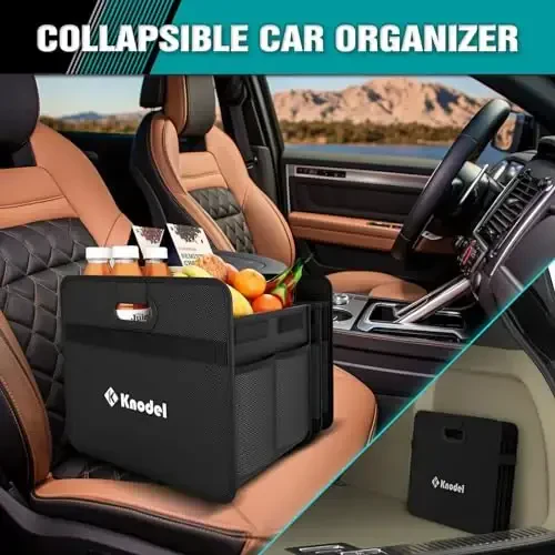 K KNODEL Car Trunk Organizer, Foldable Organizer for Car, Automotive Consoles & Organizers, 3 Compartments Storage with Reinforced Handles (Large, Black) - 3