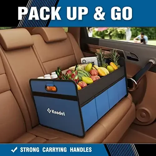 K KNODEL Car Trunk Organizer, Foldable Organizer for Car, Automotive Consoles & Organizers, Storage with Reinforced Handles (Medium, Blue) - 3