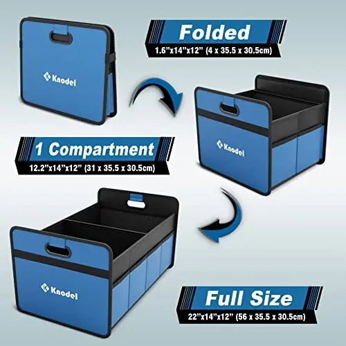 K KNODEL Car Trunk Organizer, Foldable Organizer for Car, Automotive Consoles & Organizers, Storage with Reinforced Handles (Medium, Blue) - 2