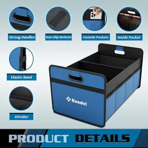 K KNODEL Car Trunk Organizer, Foldable Organizer for Car, Automotive Consoles & Organizers, Storage with Reinforced Handles (Medium, Blue) - 5